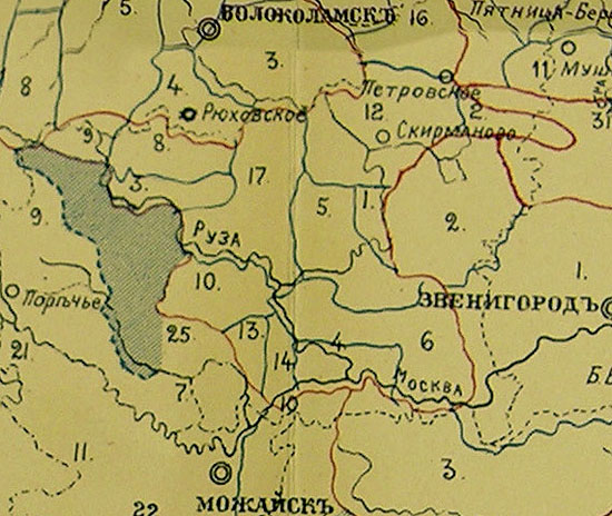 Границы станов старого Рузского уезда в 17 веке Границы станов старого Рузского уезда в 17 веке до реформы