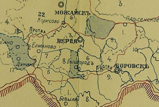 Старый Верейский уезд и станы Карта границ станов и волостей древнего дореформенного уезда Верейского