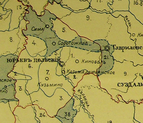 Границы станов старого Юрьев-Польского уезда в 17 веке Границы станов старого Юрьев-Польского уезда в 17 веке
