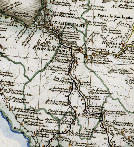 карта Холмогорского уезда 1821 года