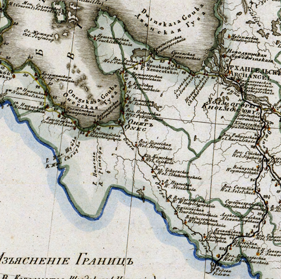 карта Онежского уезда 1821 года