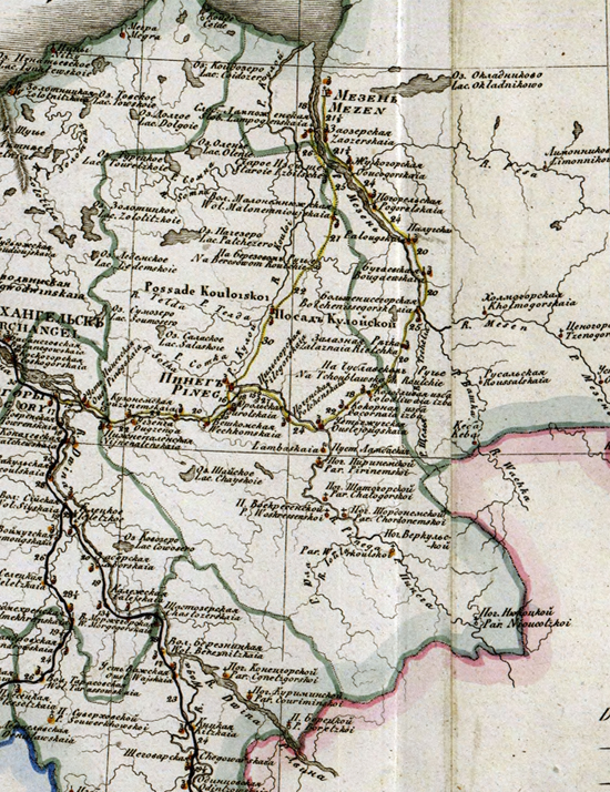 карта Пинежского уезда 1821 года