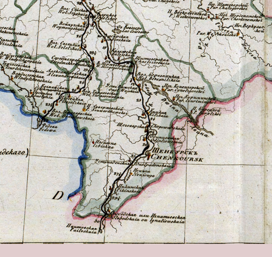 карта Шенкурского уезда 1821 года
