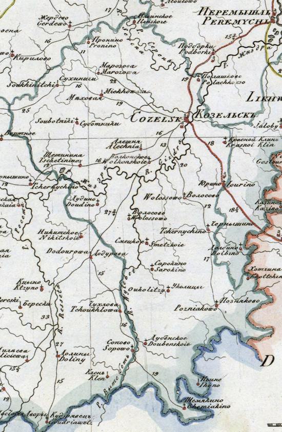 карта Козельского уезда 1821 года
