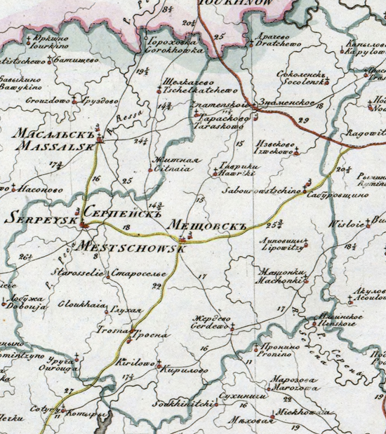 карта Мещовского уезда 1821 года
