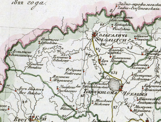 карта Солигаличского уезда 1821 года