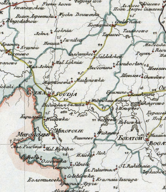 карта Суджанского уезда 1821 года