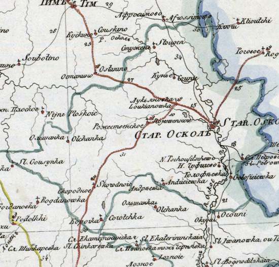 карта Старооскольского уезда 1821 года