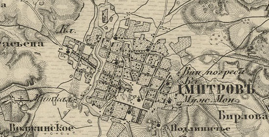 фрагмент карты Шуберта Дмитровского уезда Московской губернии 1860 года