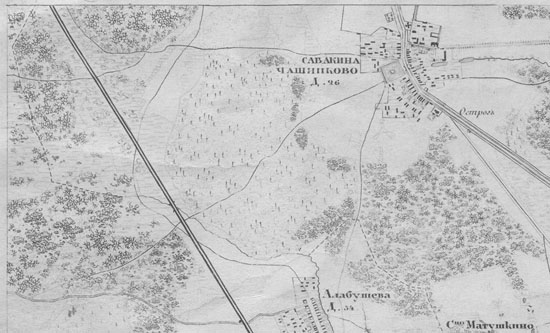 фрагмент северо-западного угла карты Окрестностей Москвы 1878 года с петербурским трактом часть Воскресенского уезда на карте Окрестности Москвы 1878 года