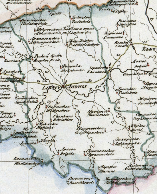 карта Ливенского уезда 1821 года