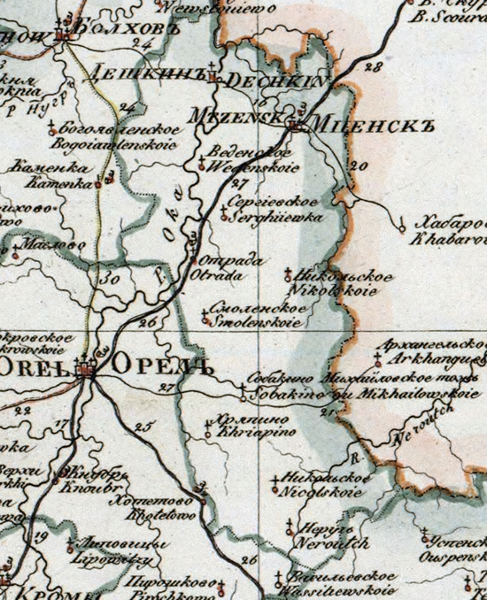 карта Мценского уезда 1821 года