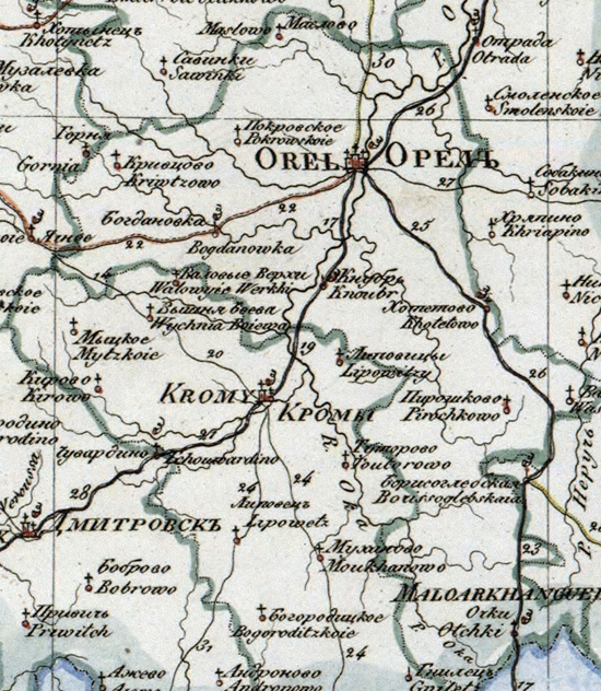 карта Орловского уезда 1821 года