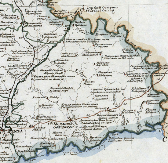 карта Городищенского уезда 1821 года