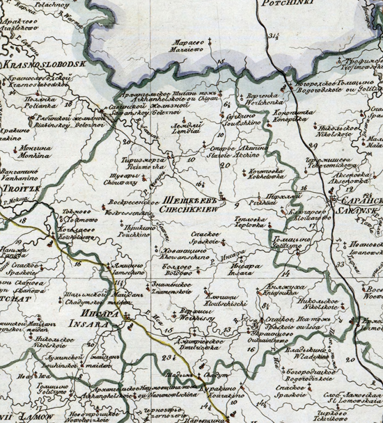 карта Инсарского уезда 1821 года