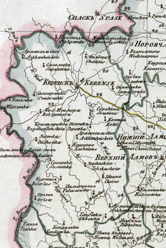 карта Керенского уезда 1821 года