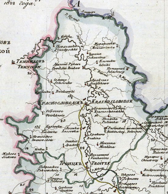 карта Краснослободского уезда 1821 года