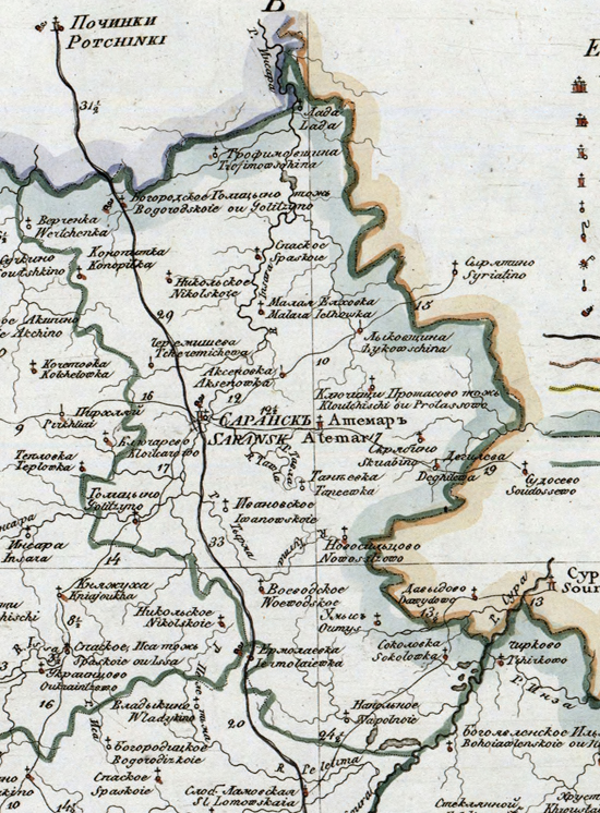 карта Саранского уезда 1821 года