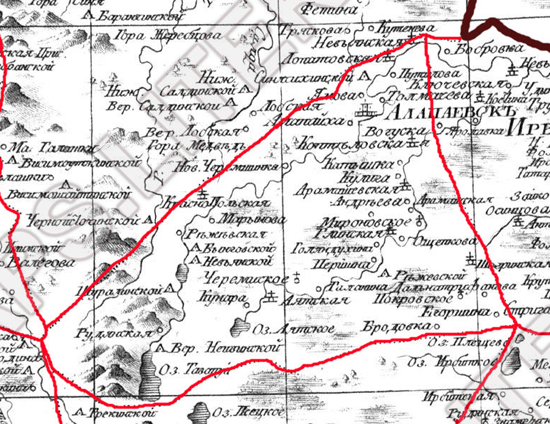 карта Алапаевского уезда 1821 года