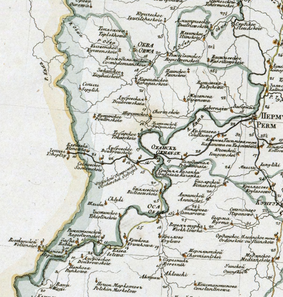 карта Оханского уезда 1821 года