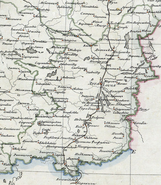 карта Лужского уезда 1821 года