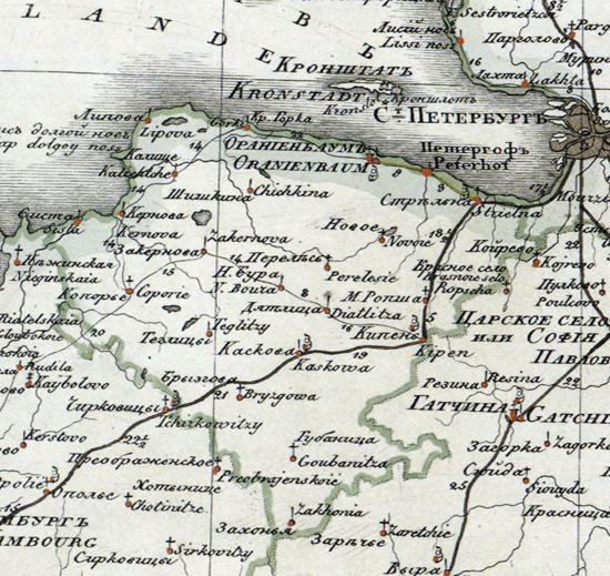 карта Петергофского (Ораниенбаумского) уезда 1821 года