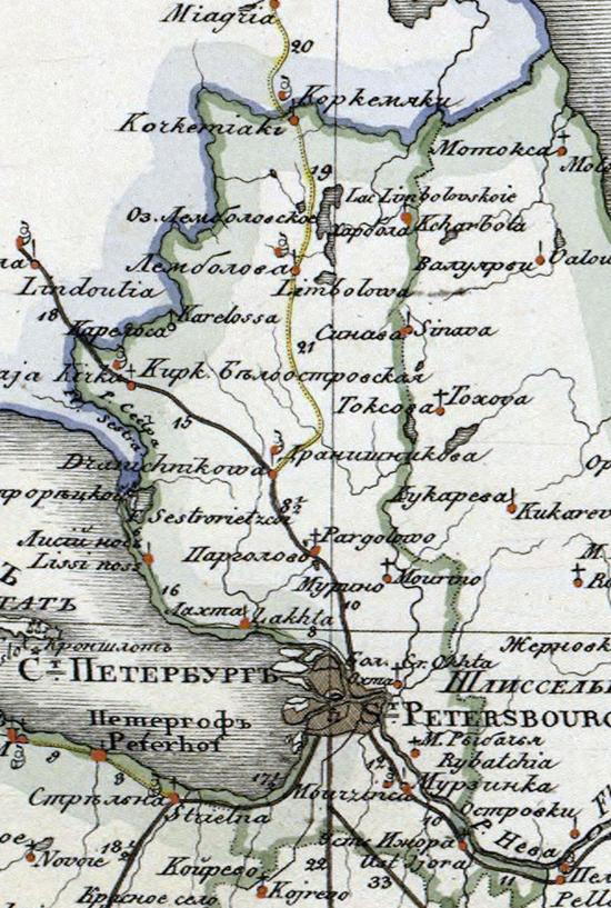 карта Петербургского (Санкт-Петербургского) уезда 1821 года