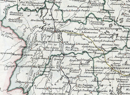 карта Островского уезда 1821 года