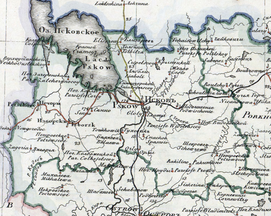 карта Псковского уезда 1821 года