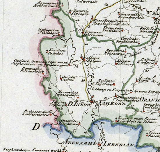 карта Данковского уезда 1821 года
