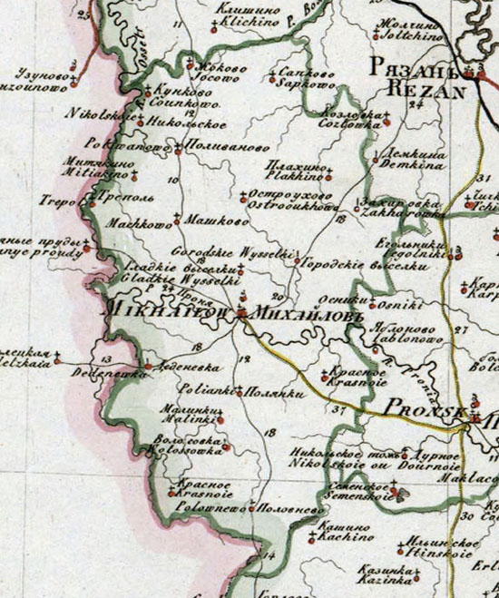 карта Михайловского уезда 1821 года