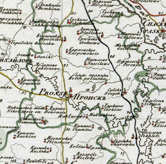 карта Пронского уезда 1821 года