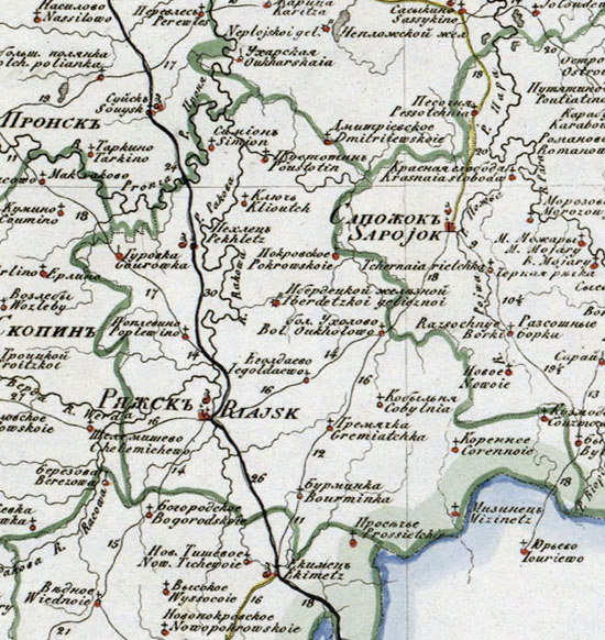 карта Ряжского уезда 1821 года