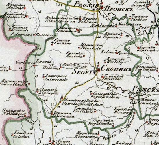 карта Скопинского уезда 1821 года