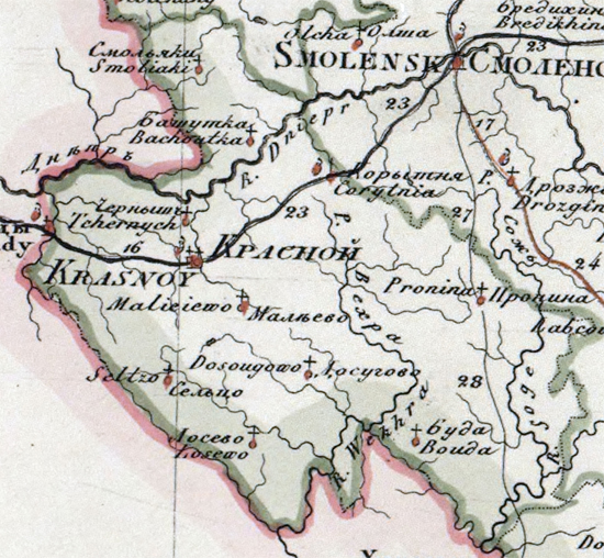 карта Краснинского уезда 1821 года