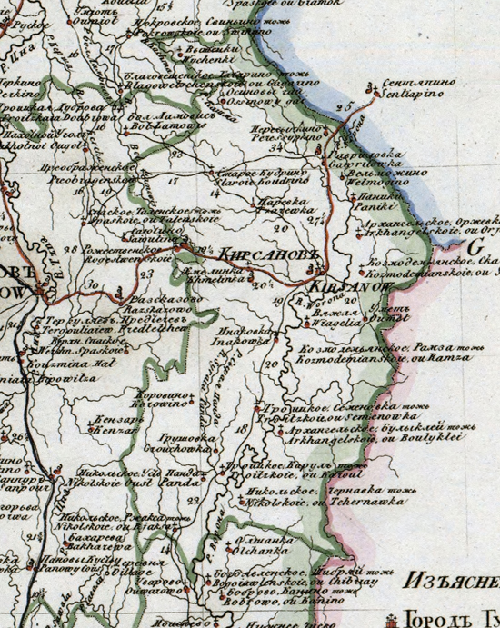 карта Кирсановского уезда 1821 года