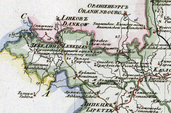 карта Лебедянского уезда 1821 года