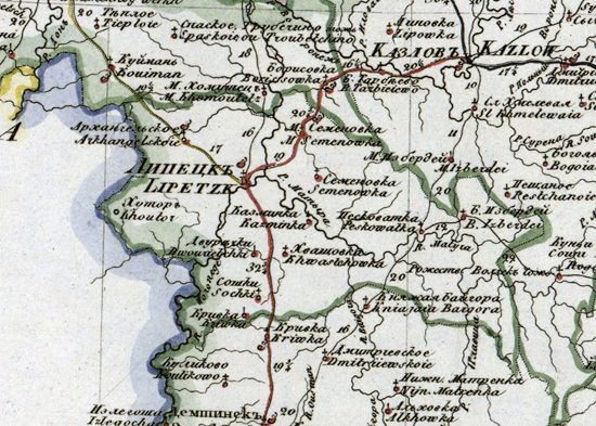 карта Липецкого уезда 1821 года
