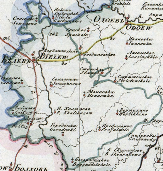 карта Белёвского уезда 1821 года