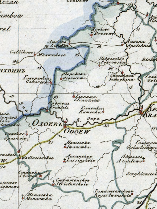 карта Одоевского уезда 1821 года