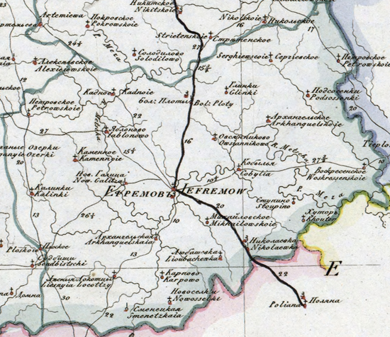карта Ефремовского уезда 1821 года