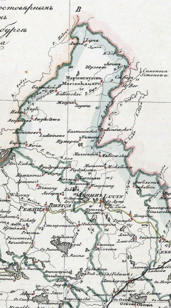 карта Люцинского уезда 1821 года