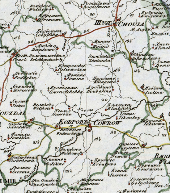 карта Ковровского уезда 1821 года