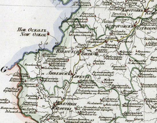 карта Бирюченского уезда 1821 года