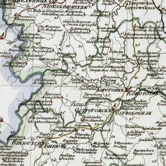 карта Коротоякского уезда 1821 года