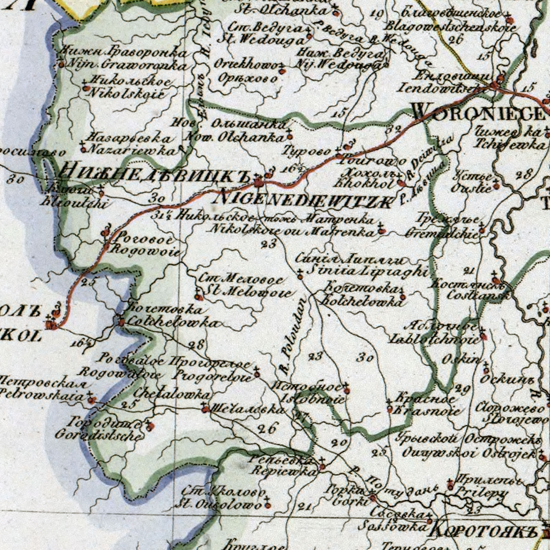 карта Нижнедевицкого уезда 1821 года
