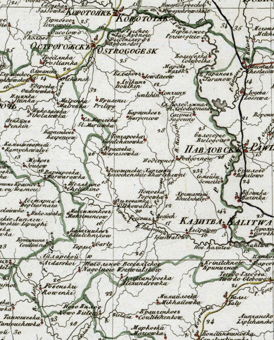 карта Острогожского уезда 1821 года