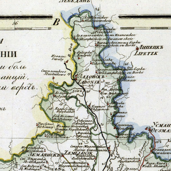 карта Задонского уезда 1821 года
