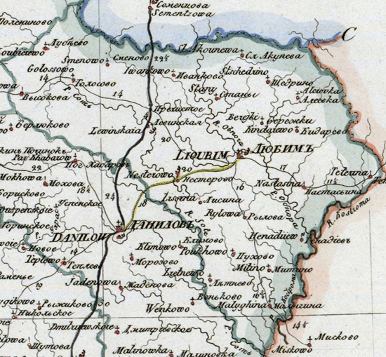 карта Любимского уезда 1821 года